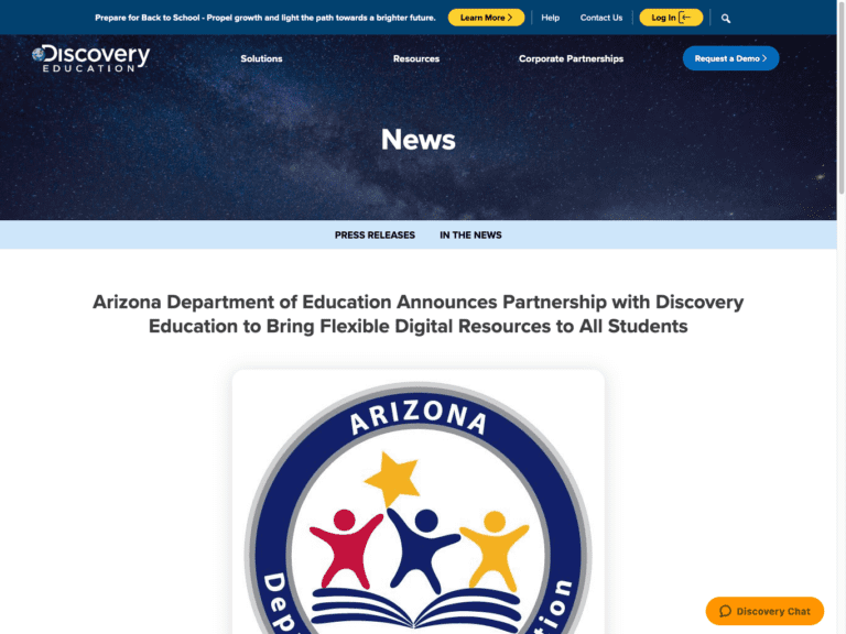 Arizona Department of Education Announces Partnership with Discovery Education to Bring Flexible Digital Resources to All Students Discovery Education