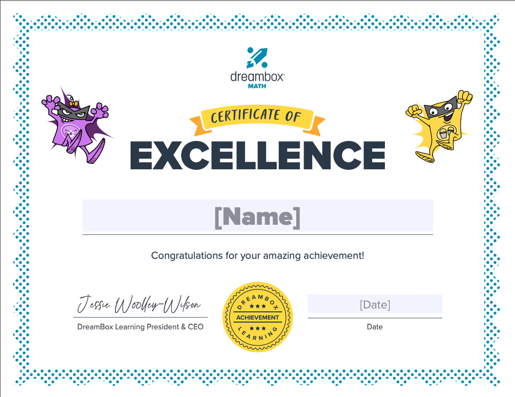 dreambox math certificate of excellence